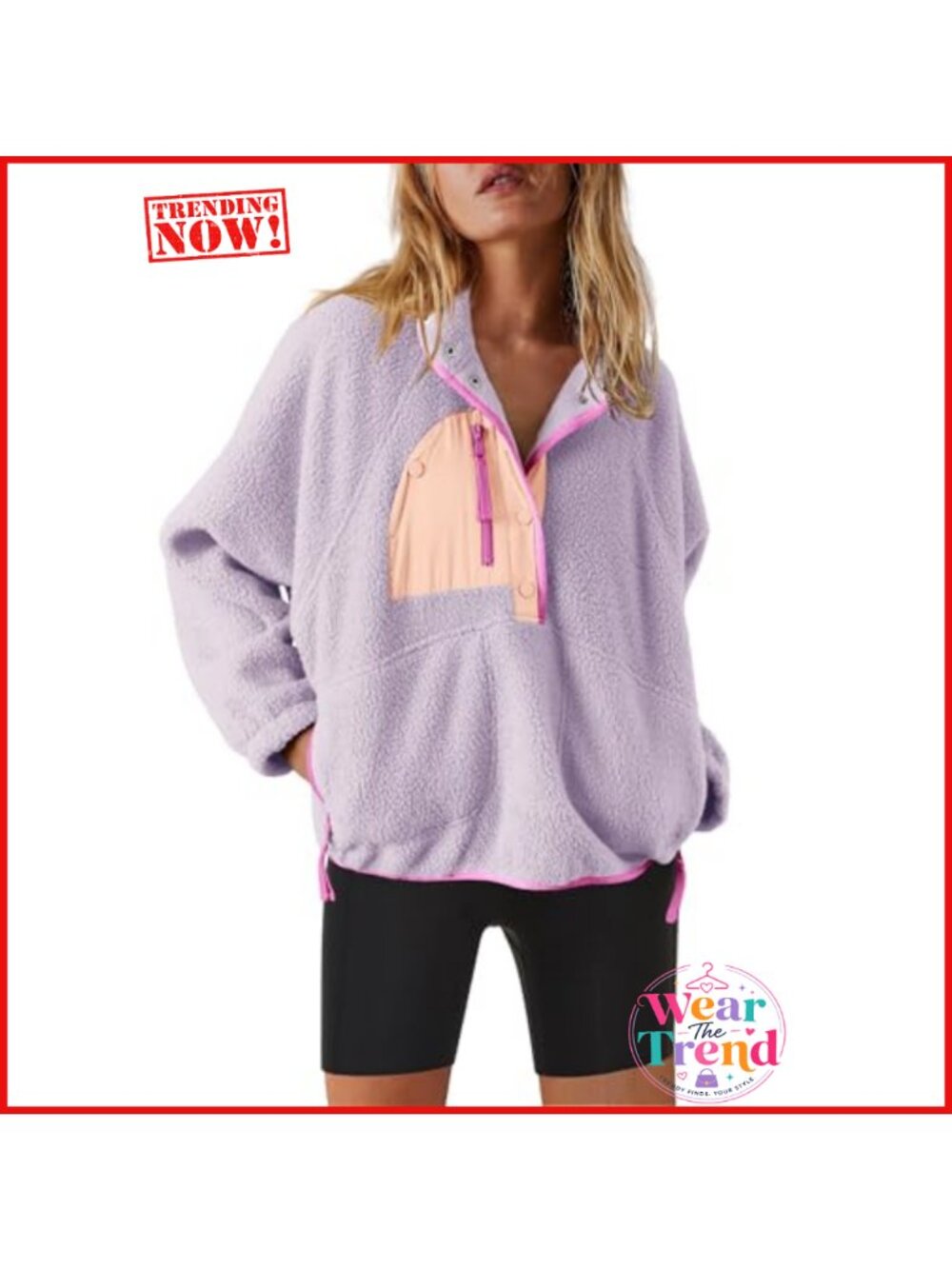 Womens Fleece Pullover Quarter Zip Sherpa Jacket Fuzzy Sweatshirt